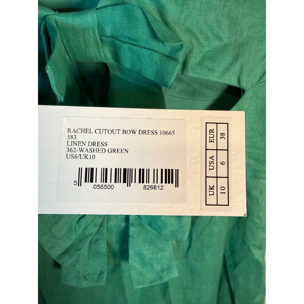 SALONI Rachel Cutout Bow Linen Midi Dress Washed Green US 6 UK 10 - Picture 5 of 10